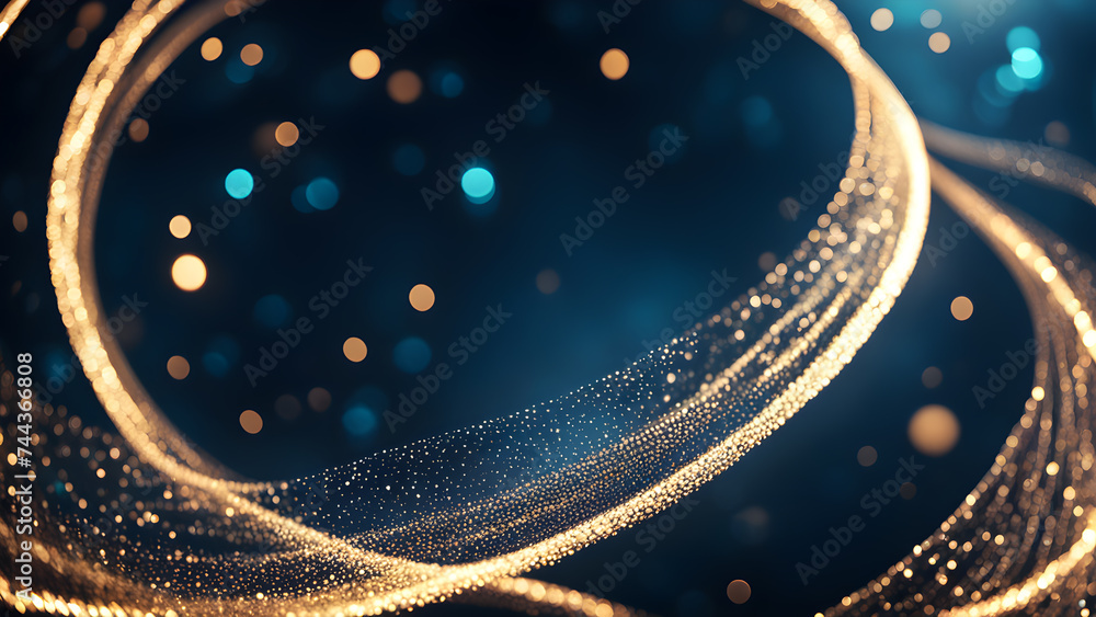 Aufkleber twisted-curve-shape-in-abstract-3d-background-teeming-with-twinkling-lights-shimmering-particles