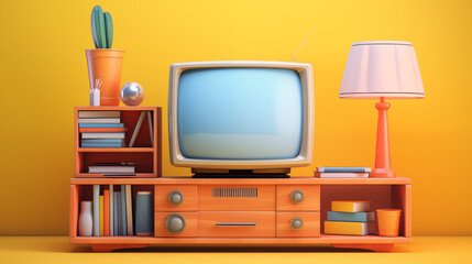 Vibrant TV Set and Entertainment Stand. Generative AI.