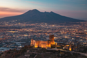 view of the city of naples and castle, lettere italy