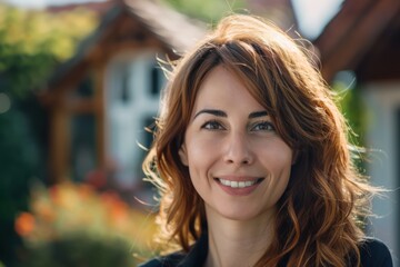 Fototapeta premium Close up portrait of a beautiful redhead real estate agent 
