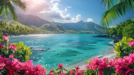 Tropical Flowers and Plants on the South Pacific Ocean Island of Bora Bora - obrazy, fototapety, plakaty