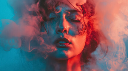 Mysterious woman surrounded by smoke.