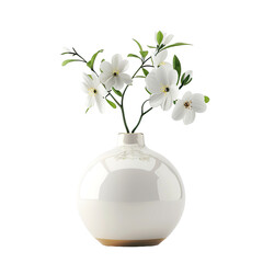 Round shape vase with flowers Gold and white, realistic photo, pure white background, solid color fill, simple color scheme, clean and atmospheric isolated PNG