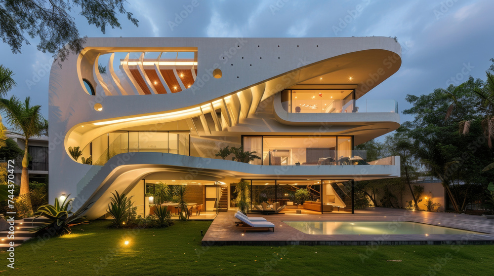 Poster this private house is a true architectural marvel featuring a kinetic design that not only adds visu