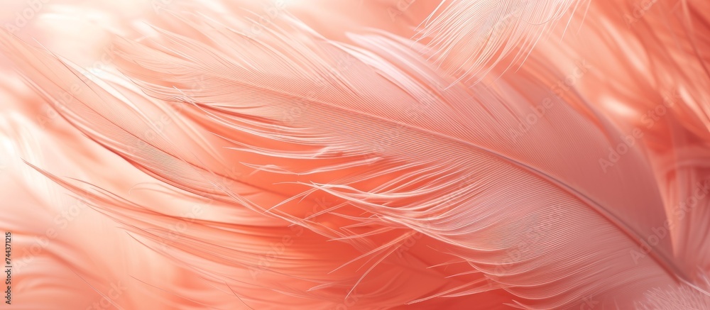 Poster macro shot of a delicate pink feather with soft texture in close up detail