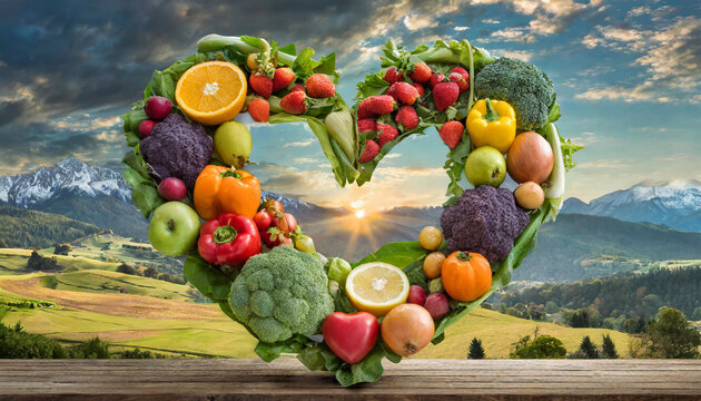 Sustainable Love: Heart Arrangement Featuring Fresh and Organic Foods