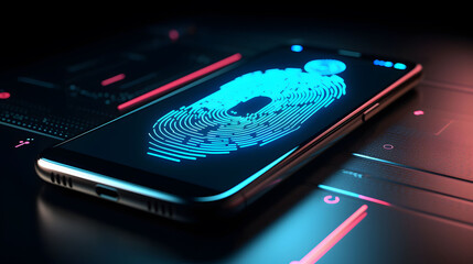  A digital fingerprint glowing on a smartphone screen for biometric authentication
