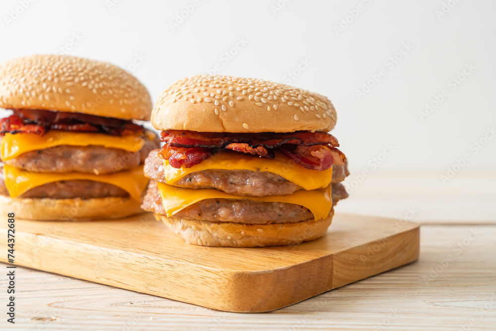 Wall mural pork burger with cheese and bacon