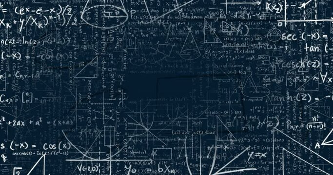 Animation of mathematical data processing over dark background