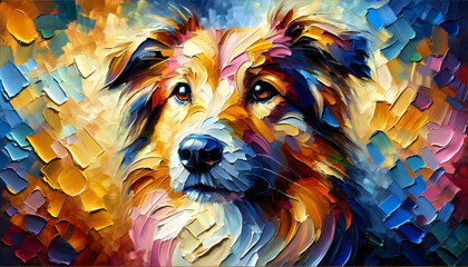 A vivid impasto painting, the intricate brushwork and rich texture characteristic of the impasto technique bring to life the loyal and spirited presence of the dog