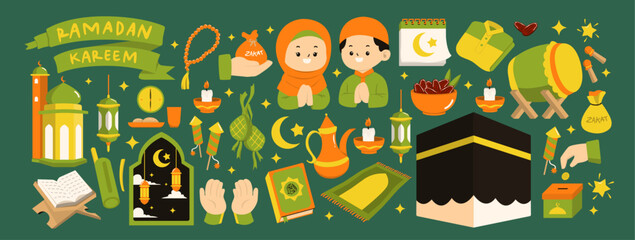 Set of Ramadan Essentials Illustration. Ramadan essentials illustration. Ramadan illustration.