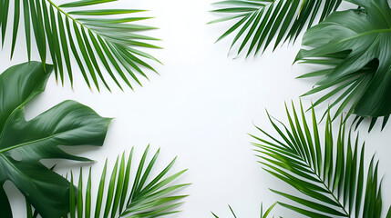 Fototapeta na wymiar Beautiful tropical palm trees and leaves isolated on white background, perfect for summer vacation vibes. Generative Ai