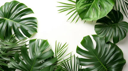 Fototapeta na wymiar Beautiful tropical palm trees and leaves isolated on white background, perfect for summer vacation vibes. Generative Ai