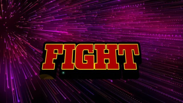 Animation of fight text over glowing pink light trails background