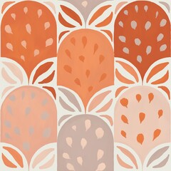 Seamless tropical pattern, gouache painted abstract stylized plants, flowers and leaf texture background, boho style. Peach, orange, pink, white colors