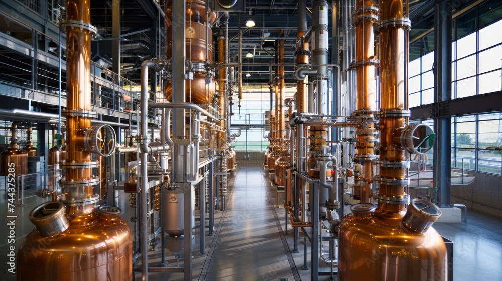 Aufkleber the unique structure of the distillation columns can be seen up close as the heated vapors rise and 