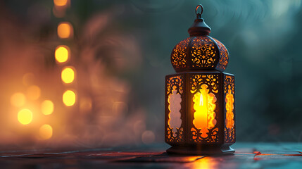 Traditional Arabic Lantern on Ramadan Kareem Background, 3D Rendered Image for Islamic Festive Greetings, Generative Ai


