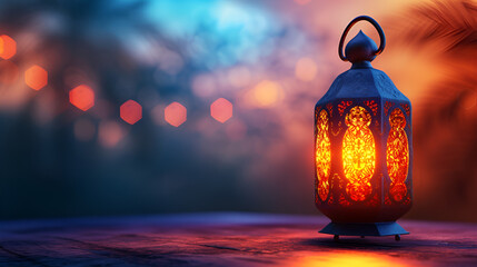 Traditional Arabic Lantern on Ramadan Kareem Background, 3D Rendered Image for Islamic Festive Greetings, Generative Ai

