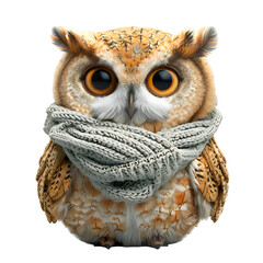 A 3D animated cartoon render of a smiling owl in a stylish cardigan.