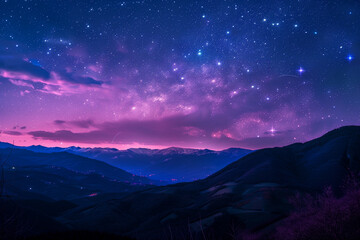 Beautiful starry night sky under mountains
