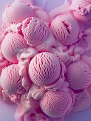 Alluring image of soft pink ice cream scoops melting, with a creamy texture in soft focus