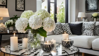 Fotobehang white hydrangea in elegant living room light and bright © JL Designs