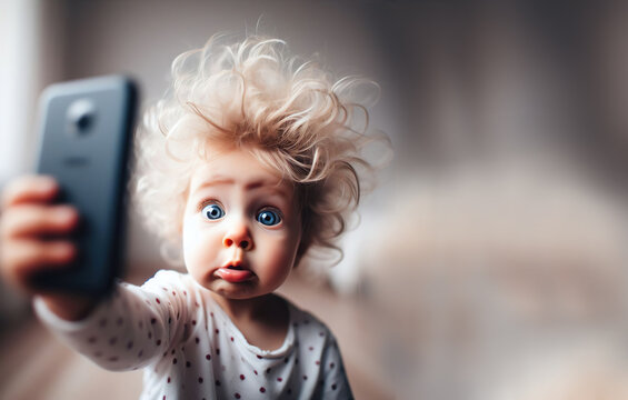selfie baby mobile phone photographer infant - ai generated
