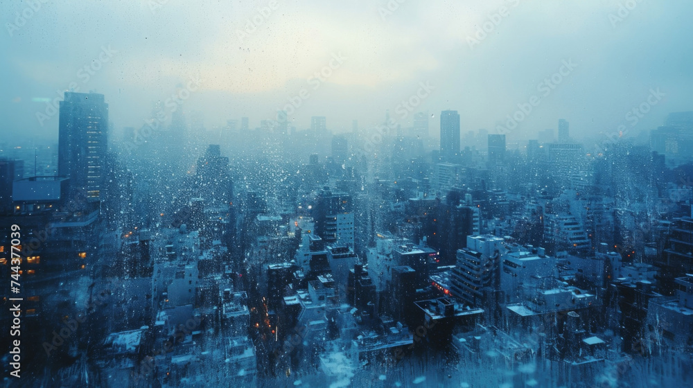 Aufkleber texture of frosted gl with speckles of condensation forming intricate patterns revealing glimpses of