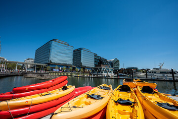 Kayaks and paddleboards rental at recreation pier in the Wharf in Washington, D.C