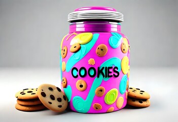 isolated colorful cookie jar and cookies