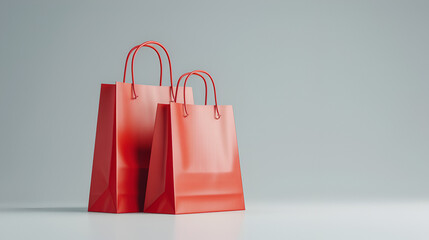 Realistic Empty Red Paper Shopping Bags Isolated on White Background, Eco-friendly Packaging Mockup for Retail Branding, Sustainable Consumerism Concept, Generative AI

 - obrazy, fototapety, plakaty