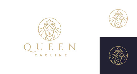 luxury queen logo vector illustration, beauty woman line logo template