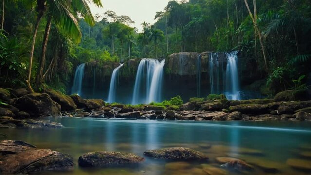waterfall in the forest. seamless looping 4k animation video background 