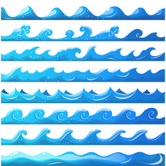 Set of blue sea waves border vector Illustration