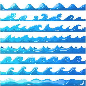 Set of blue sea waves border vector Illustration