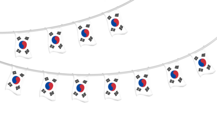 Close up of Japanese flag bunting to celebrate Japanese National Day 11 February isolated on green screen