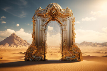 Portal in the desert, gate of the world, arch in the desert, door to the sky	