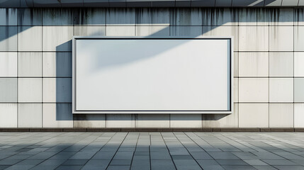 Blank white horizontal billboard on the wall, empty advertising space for commercial promotion, mockup template for outdoor ad display, Generative Ai

