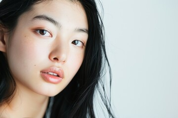 Fototapeta premium 黒髪ロングヘアの髪の綺麗な日本人女性（縮毛矯正・ストレート・美髪） 