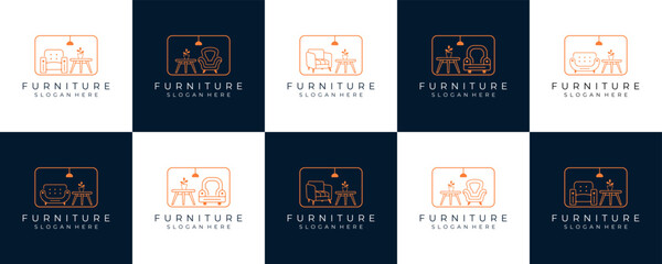 set of creative furniture interior logo design illustration vector - obrazy, fototapety, plakaty