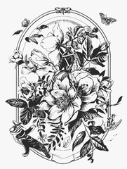 Floral Flowers in Frame Illustration