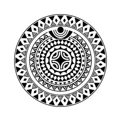 Round tattoo ornament with swastika maori style. African, aztecs or mayan ethnic style. Black and white.