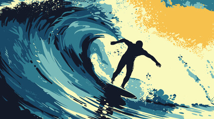 Silhouette person surf in flat design