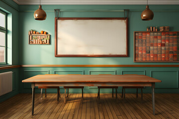 Blank Chalkboard in the Classroom - obrazy, fototapety, plakaty