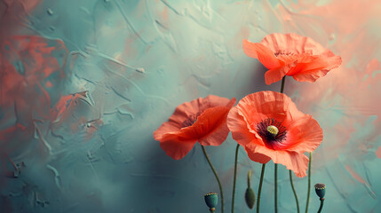 Obraz na płótnie Canvas Red Poppy Flowers on Pastel Background, Remembrance Day Floral Tribute, Symbol of Memorial and Honor - Generative AI