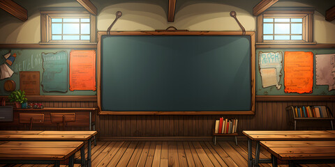 Blank Chalkboard in the Classroom. Back to School - obrazy, fototapety, plakaty