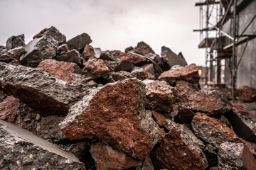 Fototapeta premium Pile Of Broken Concrete Pieces Recycled Rocks Construction