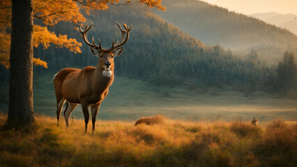 male deer on a background of autumn forest