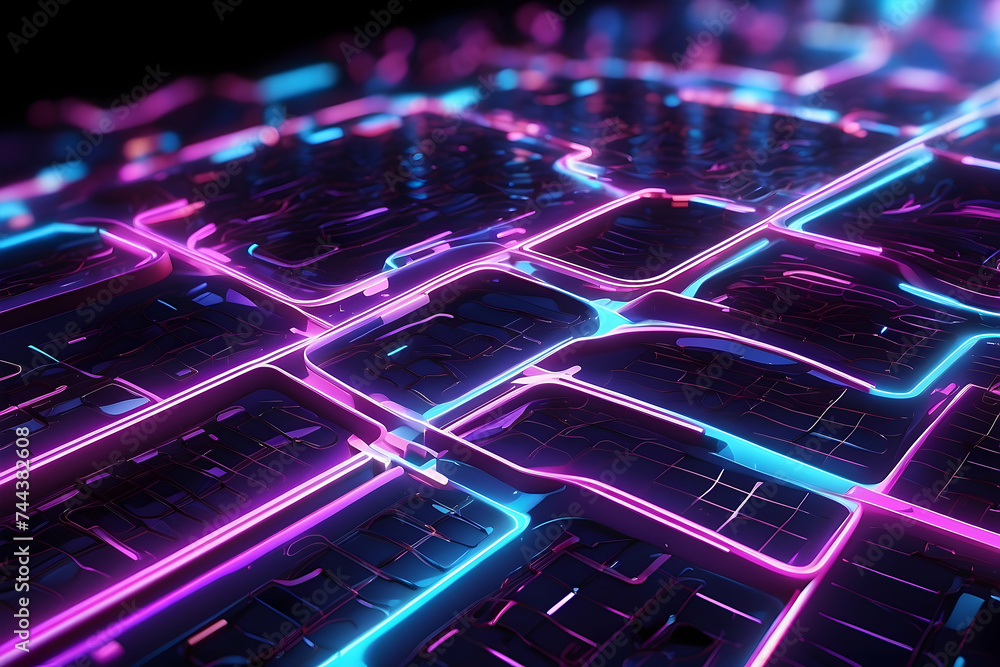 Poster futuristic technology network with digital circuit patterns, illuminated cables, and dynamic energy 