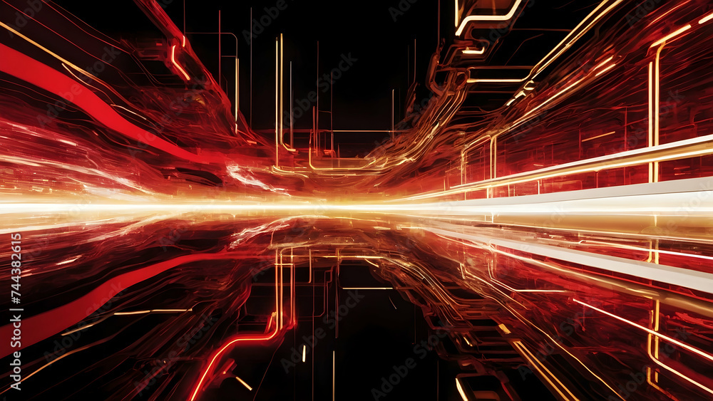 Poster digital energy in abstract space: bright design with glowing patterns, motion, and vector illustrati